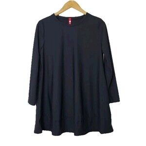 IC Collection Black Tunic Top Size XS Pleat Detail Long Sleeve Nylon Stretch